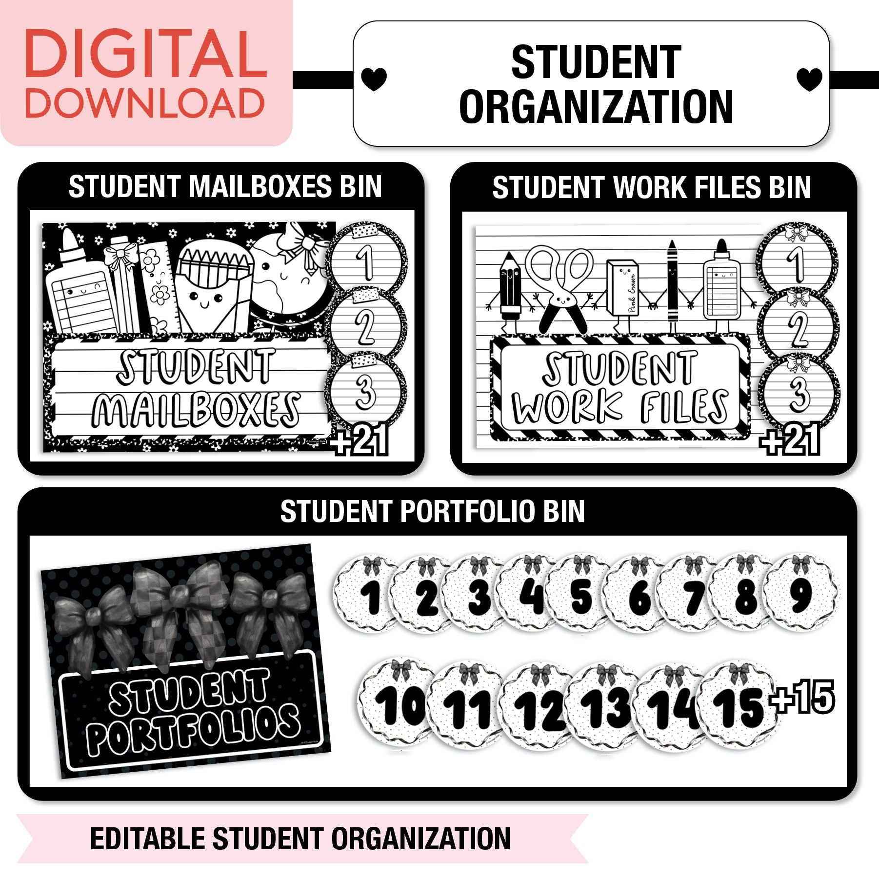 Printable Ultimate Black and White Classroom Management and Organization Bundle