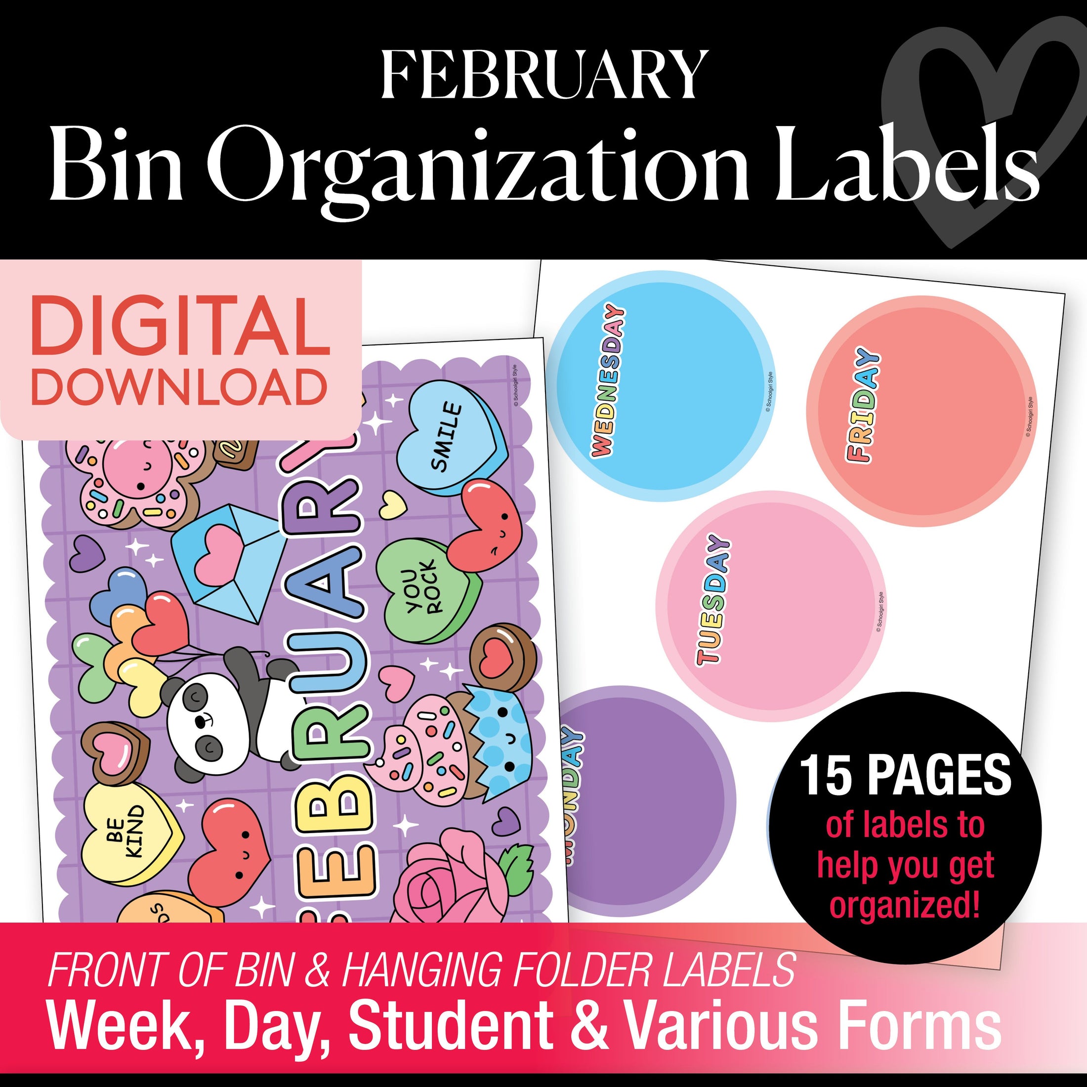 Printable February Bin Organization Labels
