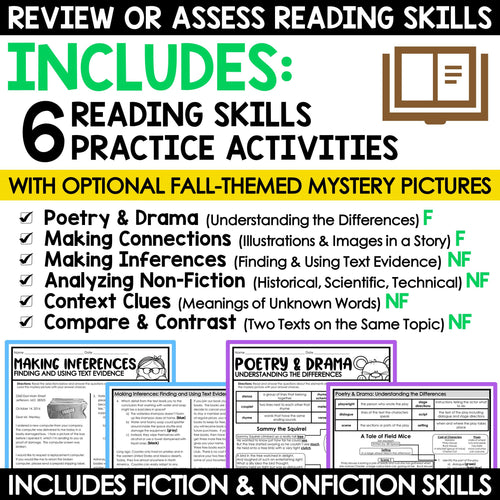 Fall Activities Reading Comprehension Passages and Questions 4th 5th Grade