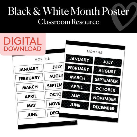 Printable Black and White Months of the Year Poster