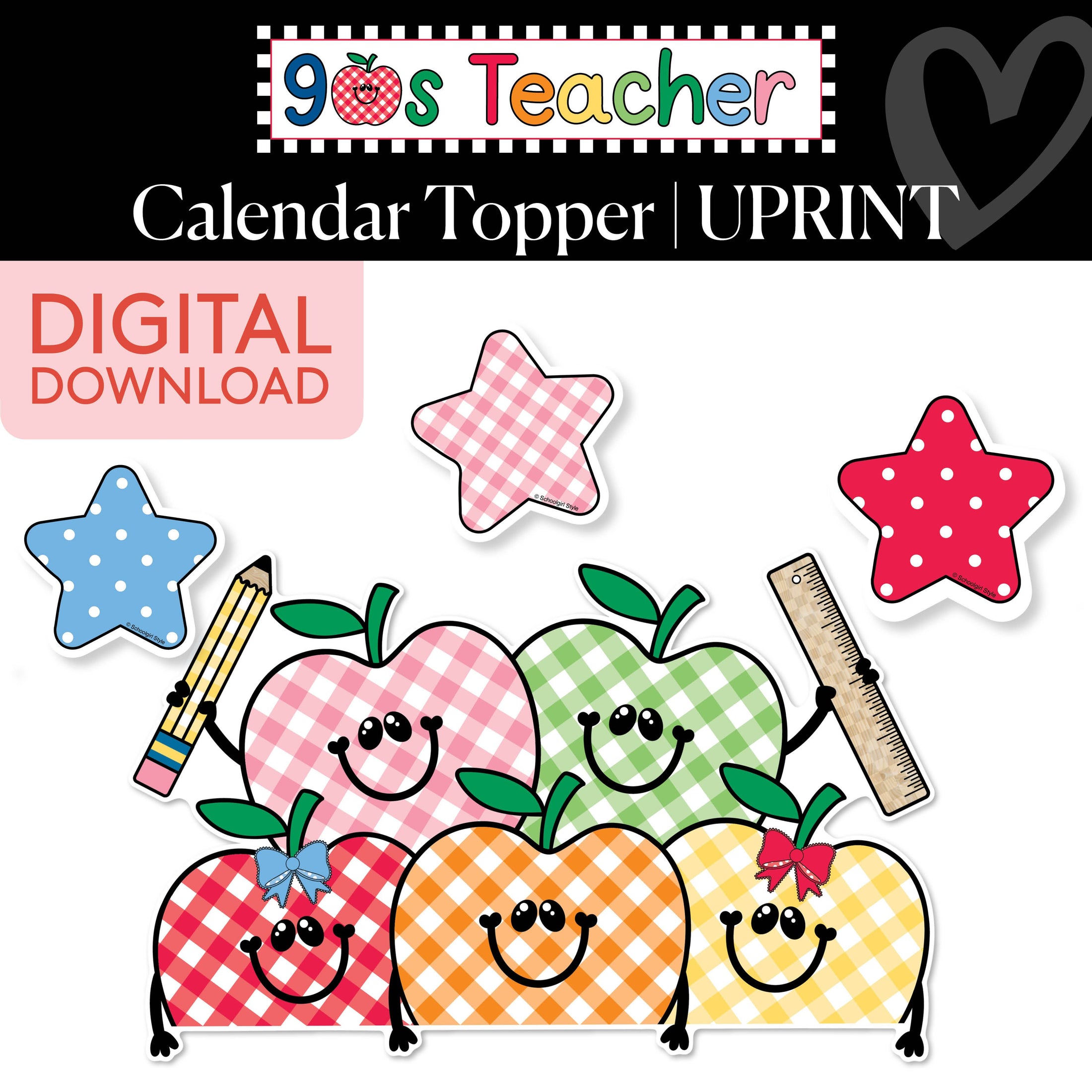 Printable Retro Apples Calendar Topper | 90s Teacher