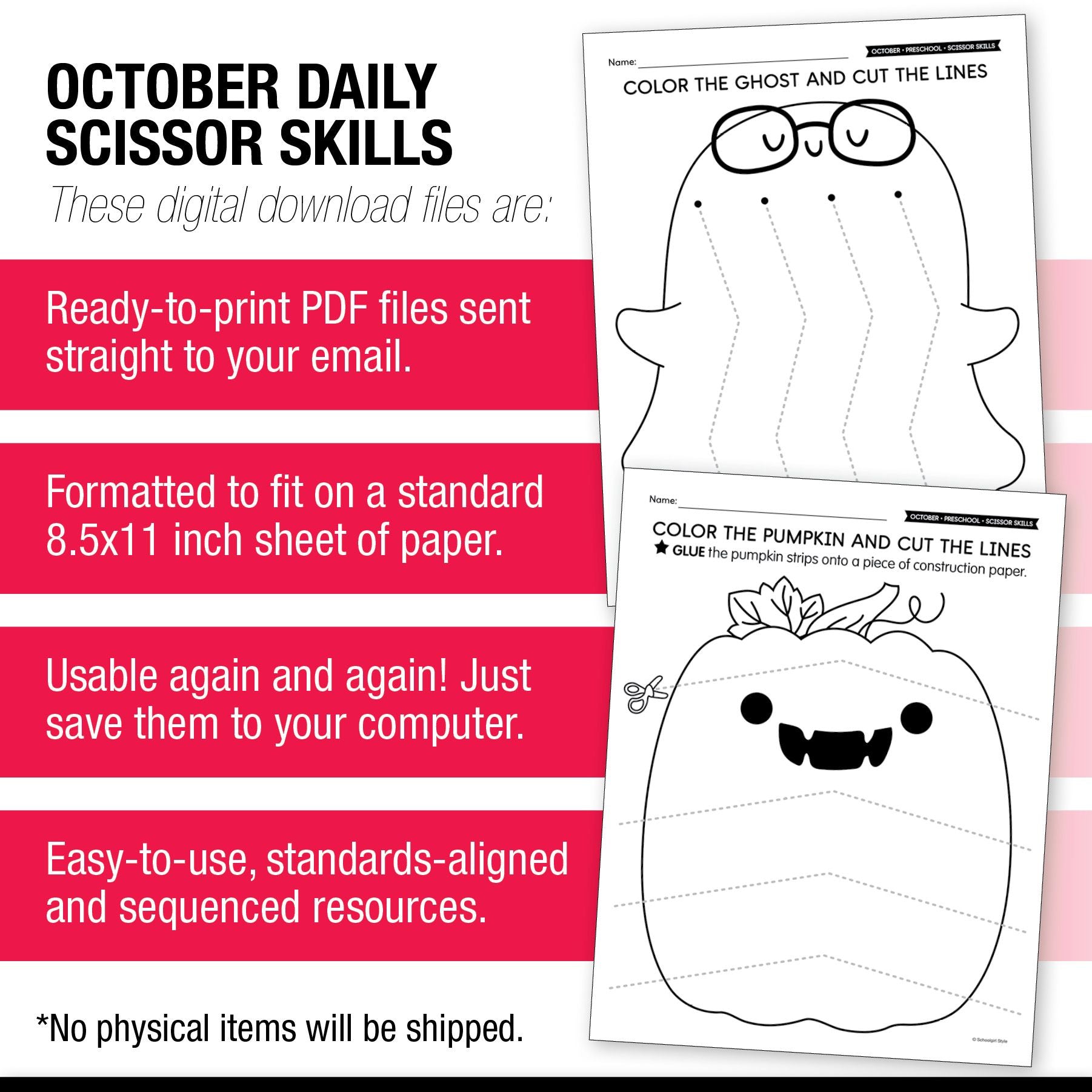Printable Preschool October Scissor Skills Worksheets