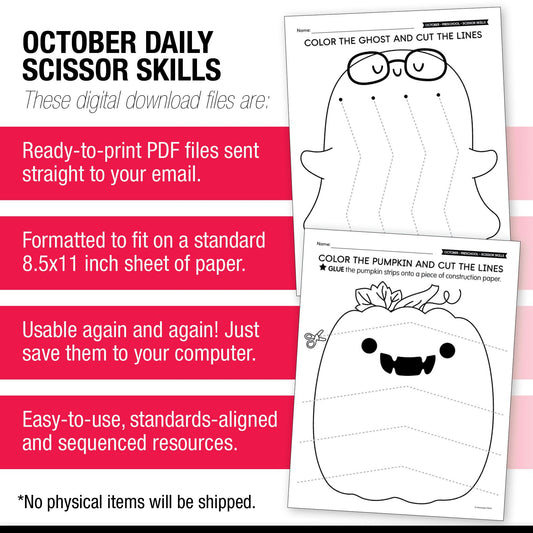 Printable Preschool October Scissor Skills Worksheets