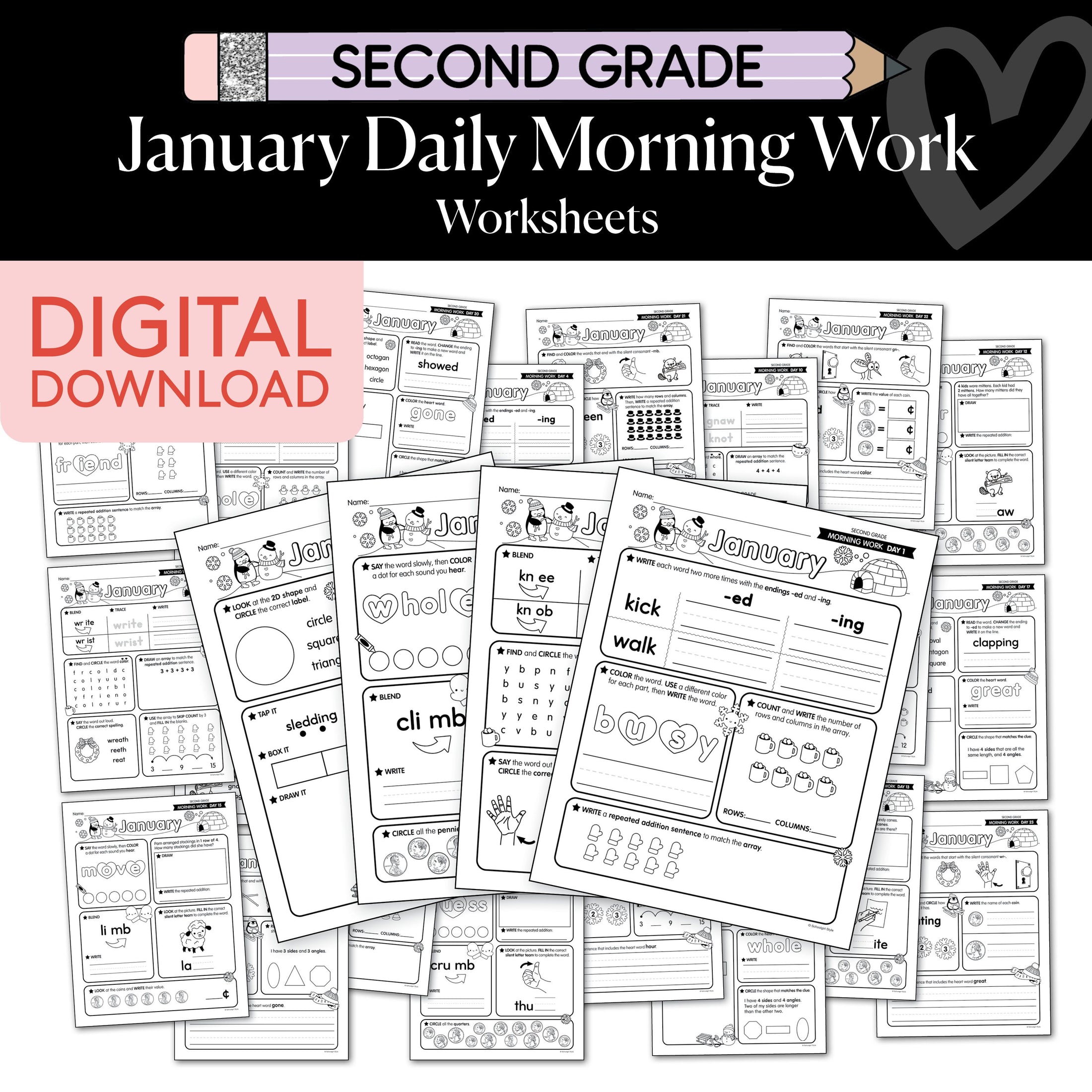 Printable Second Grade January Daily Morning Work