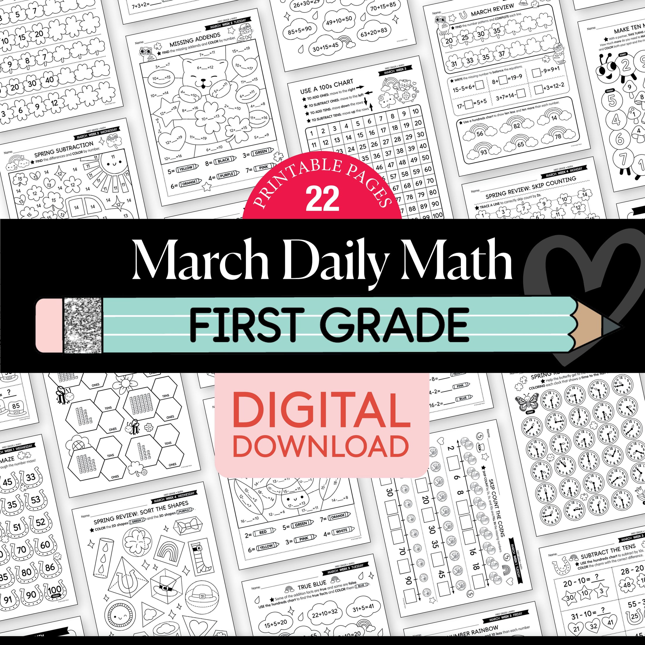 Printable First Grade March Daily Math