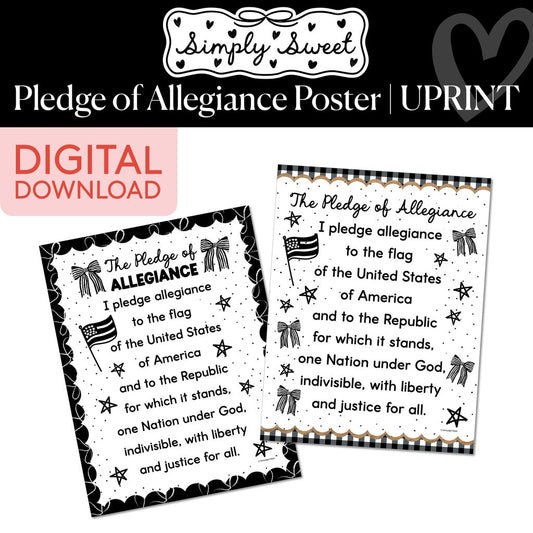 Printable Classic Black and White Pledge of Allegiance Poster | Simply Sweet
