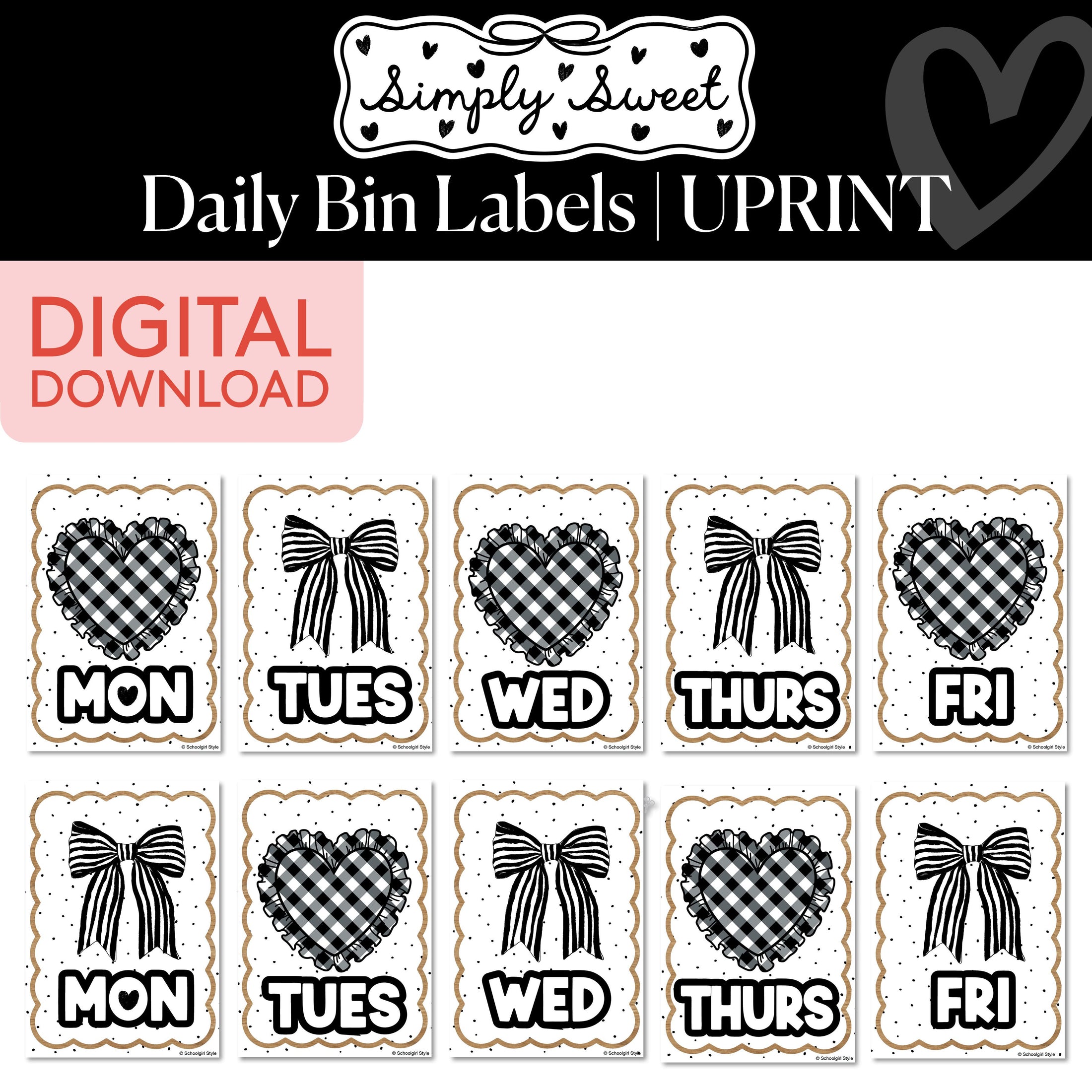 Printable Classic Black and White Daily Bin Labels | Simply Sweet