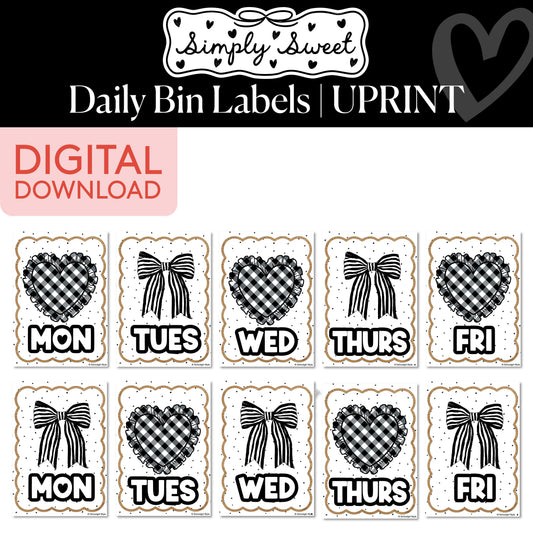 Printable Classic Black and White Daily Bin Labels | Simply Sweet
