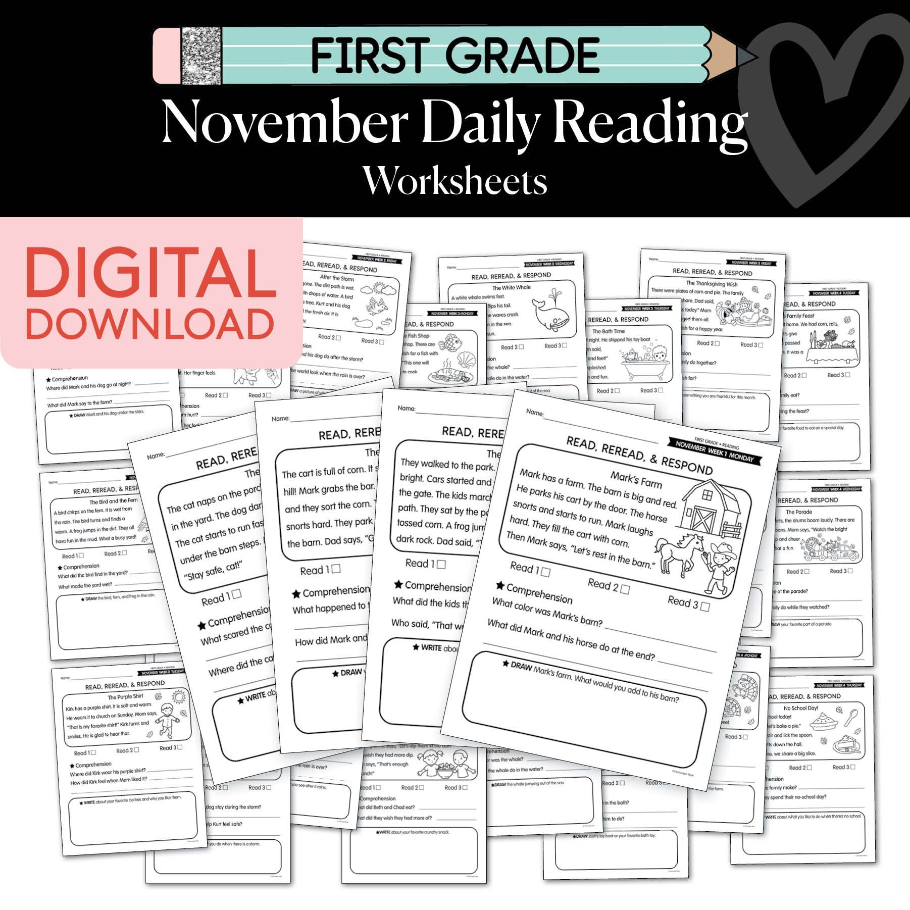 Printable First Grade November Daily Reading