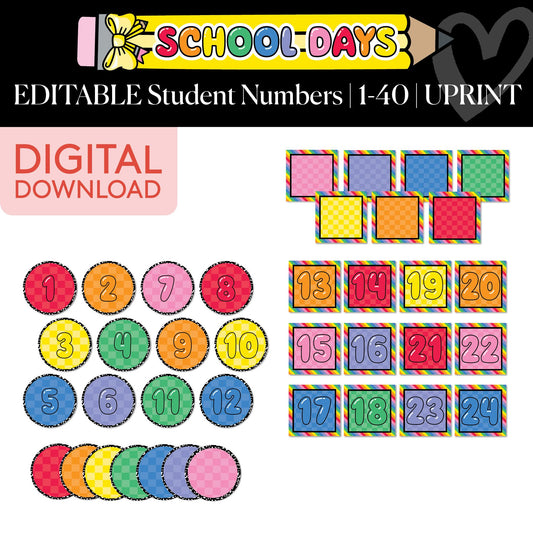 Printable Bright Rainbow Student Numbers | School Days