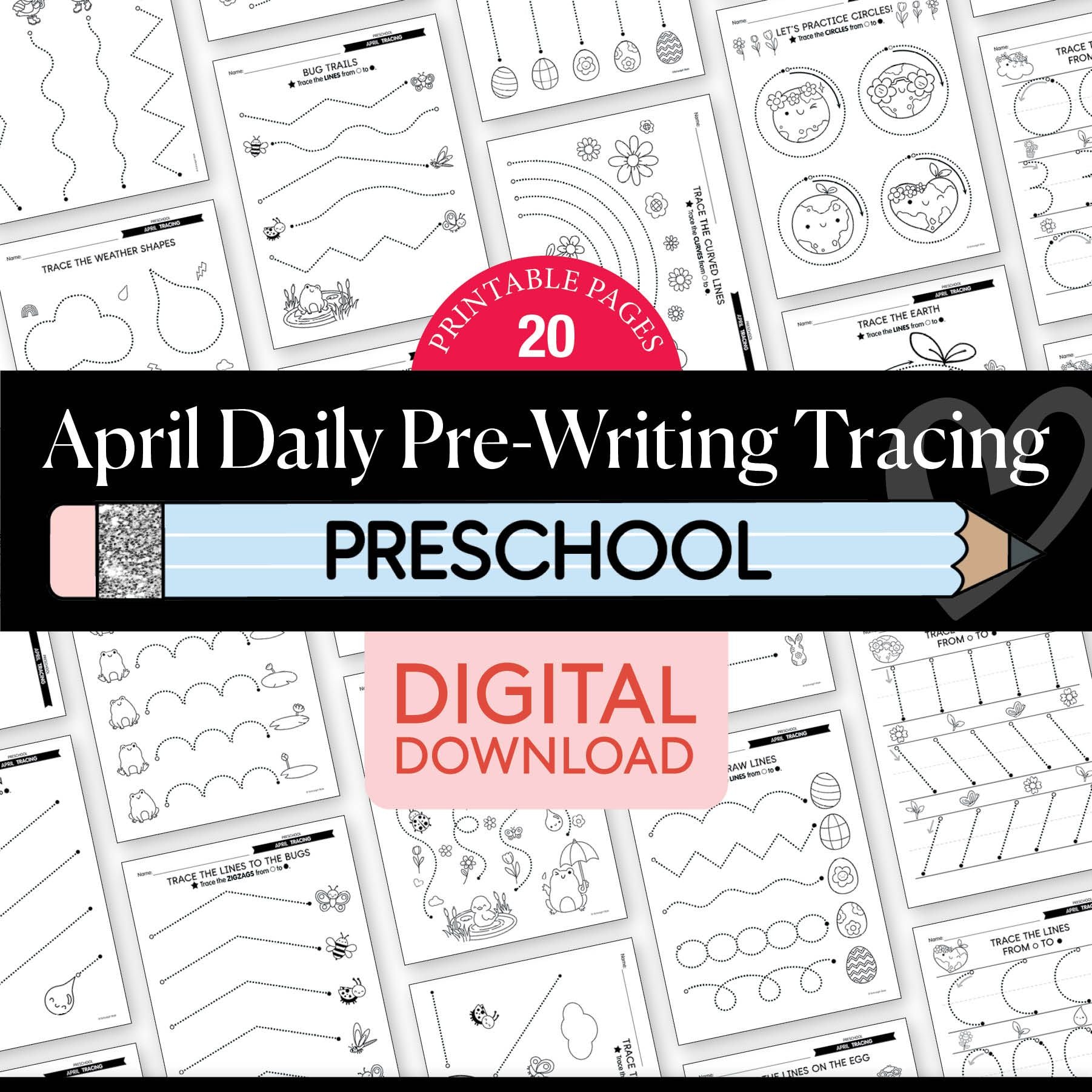 Printable Preschool April Daily Pre-Writing Tracing