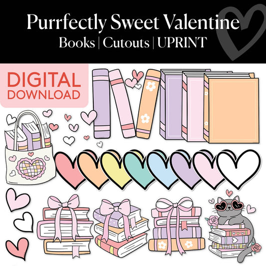 Printable Valentines Books Cutouts | Purrfectly Sweet Valentine