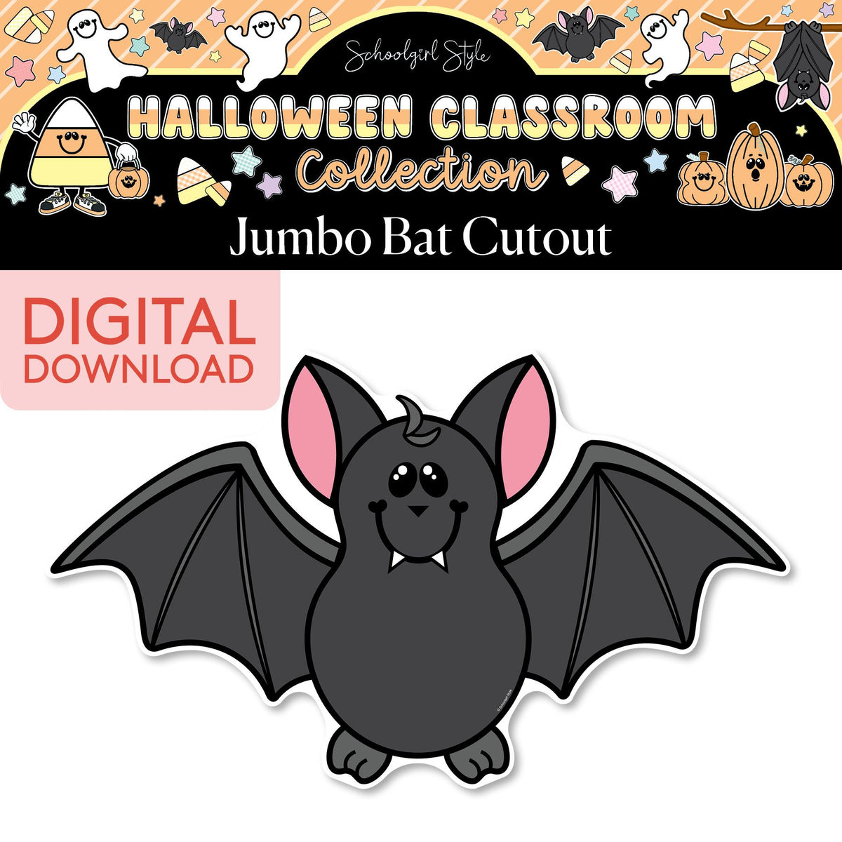 Printable Pastel Halloween Bat Jumbo Cutout