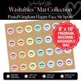 Load image into Gallery viewer, Pastel Gingham Happy Faces Sit Spot on Banner Backdrop Washable Classroom Rug by Schoolgirl Style
