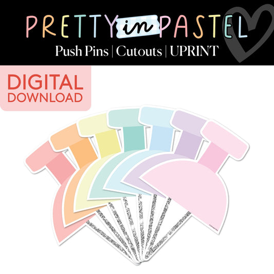 Printable Pastel Push Pins Bulletin Board Cutouts | Pretty in Pastel