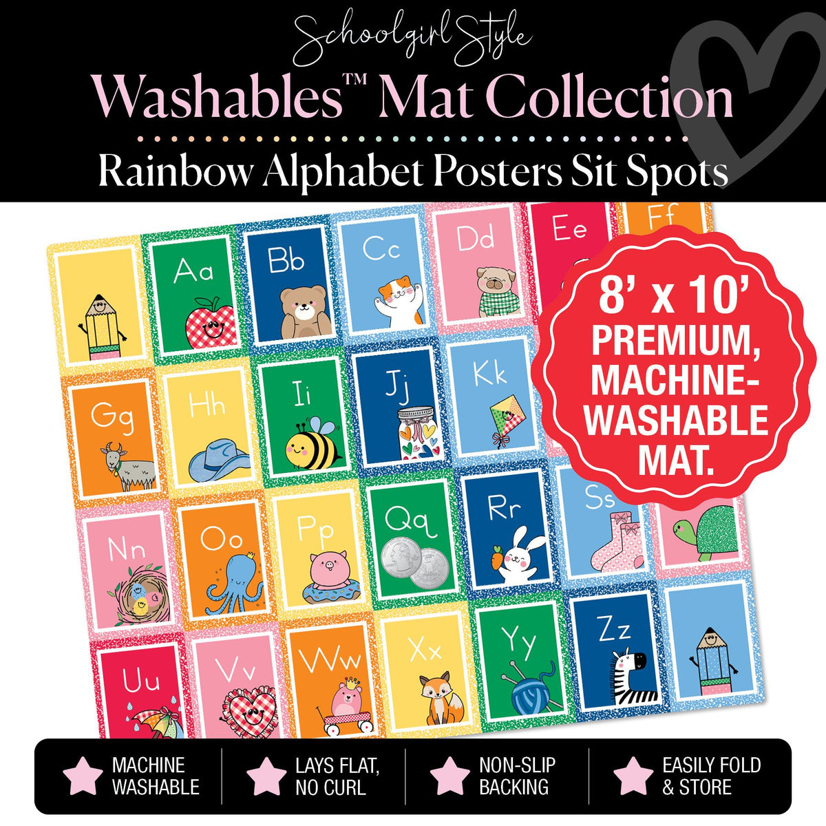 Rainbow Alphabet Poster Sit Spot Washable Classroom Rug by Schoolgirl Style