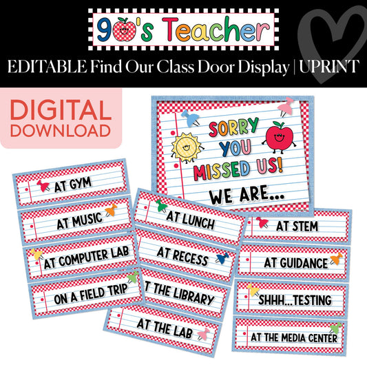 Printable Editable Find Our Class Retro Door Display | 90s Teacher