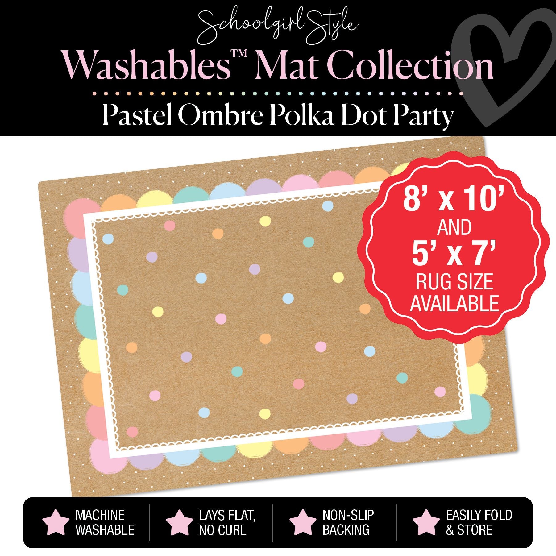 Scattered Pastel Polka Dots with Pastel Ombre Border on Banner Background Classroom Mat by Schoolgirl Style