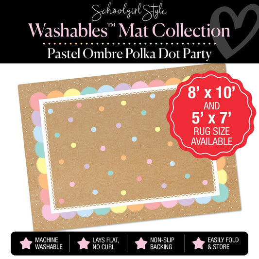 Scattered Pastel Polka Dots with Pastel Ombre Border on Banner Background Classroom Mat by Schoolgirl Style