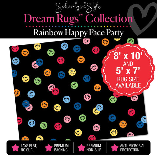 Scattered Rainbow Happy Faces Classroom Rug by Schoolgirl Style