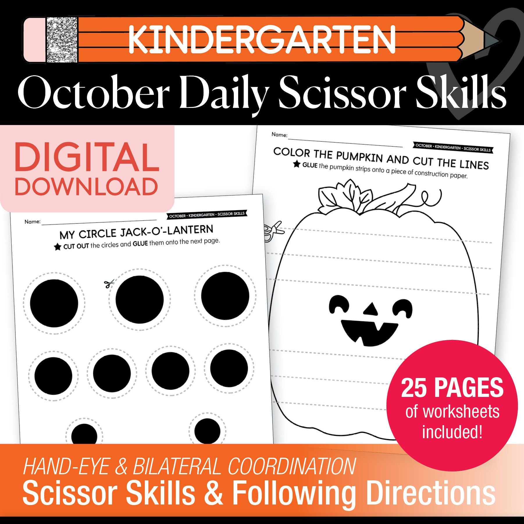 Printable Kindergarten October Scissor Skills Worksheets