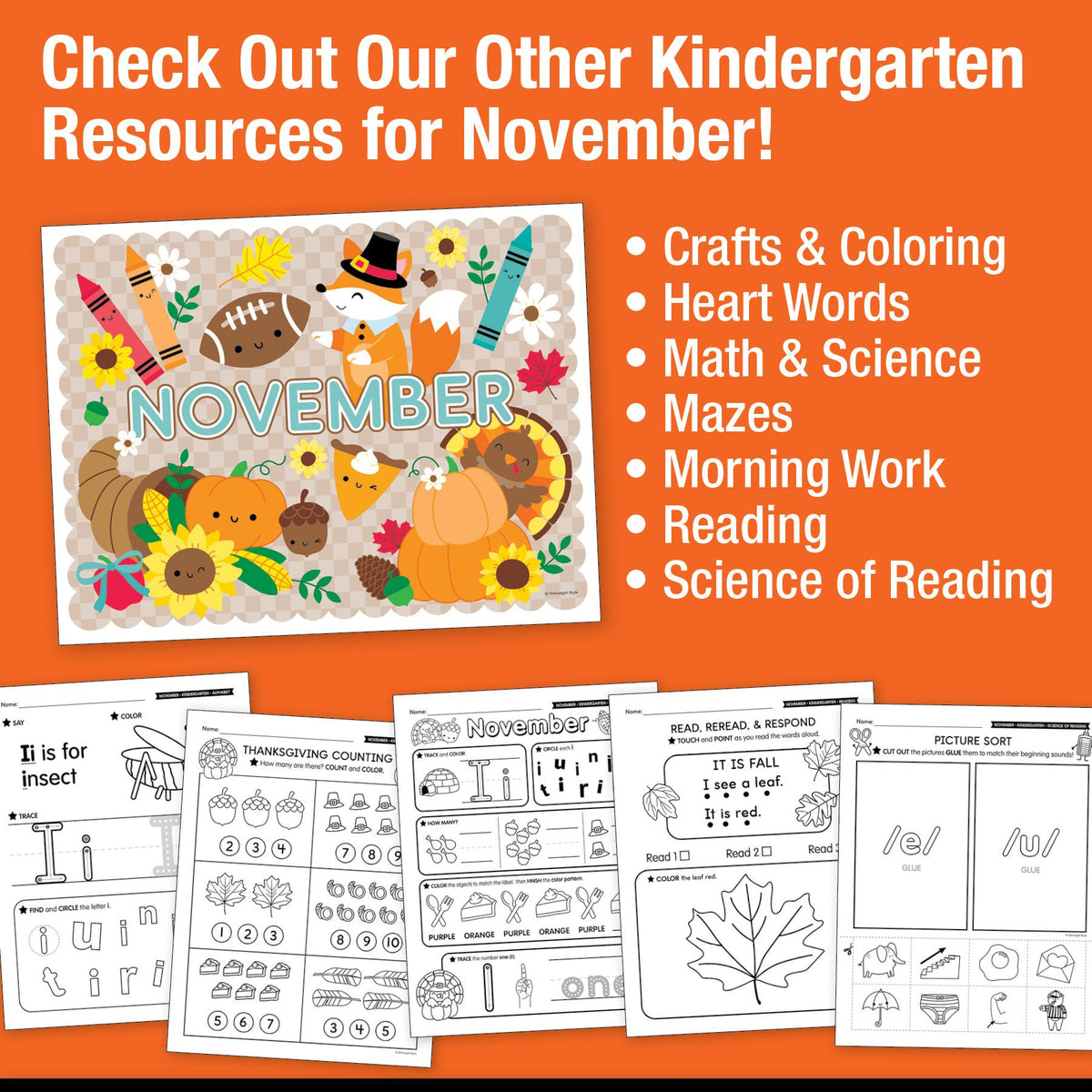 Printable Kindergarten November Writing Bundle