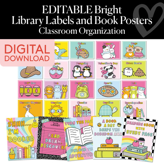 Printable Bright Classroom Library Labels & Posters