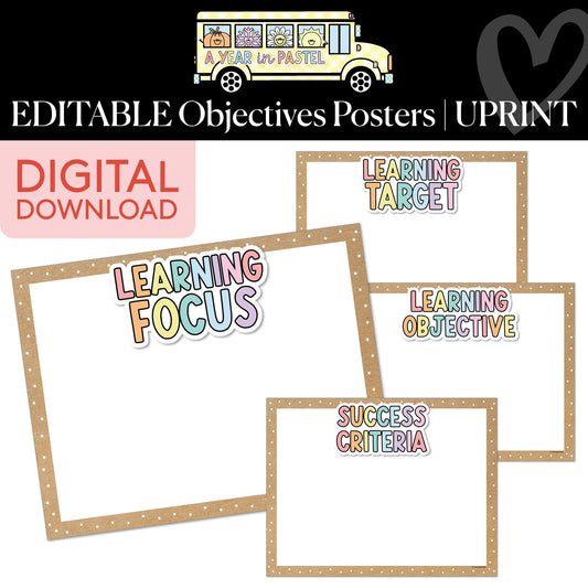 Printable Editable Objectives Posters | A Year In Pastel
