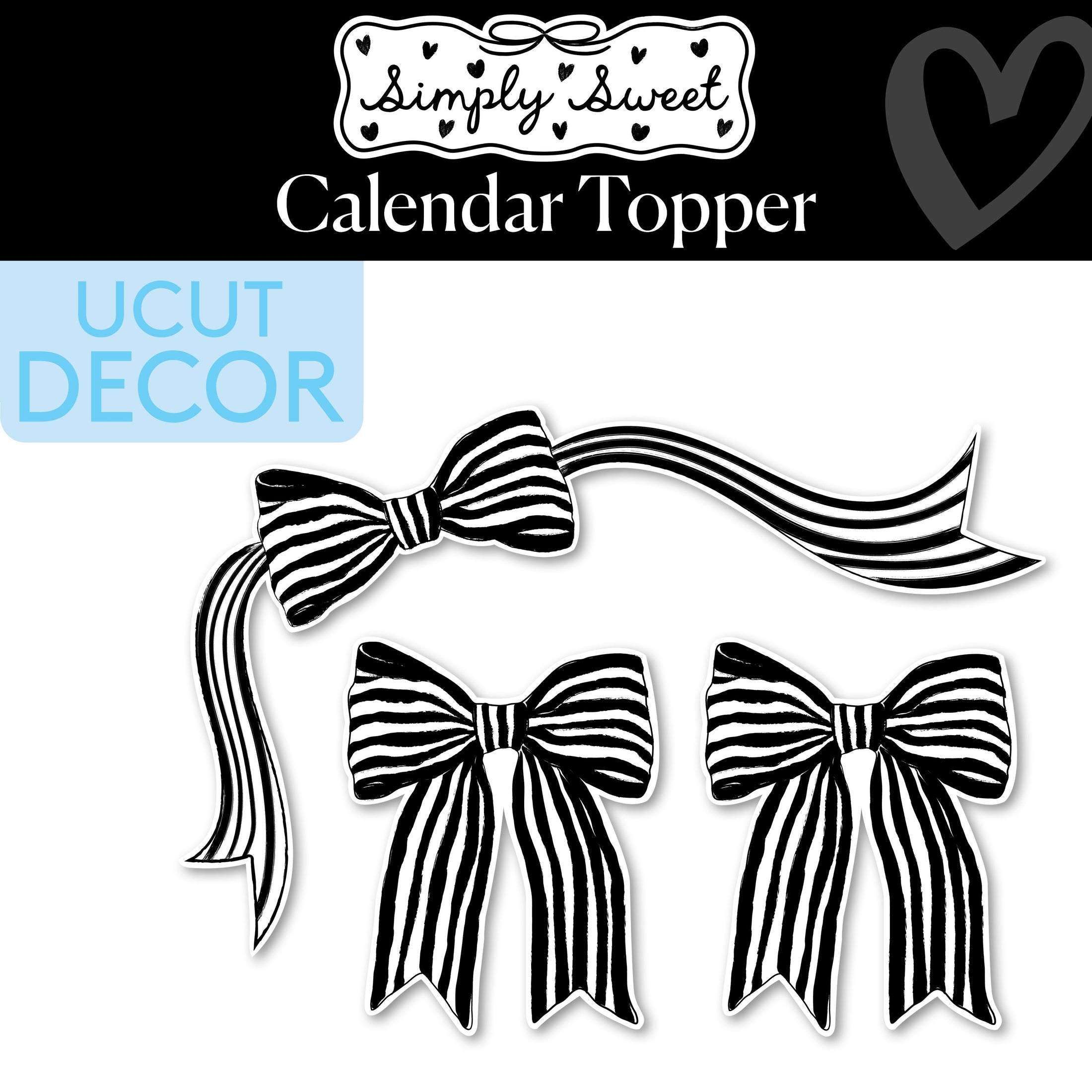 Classic Black and White Striped Bow Calendar Topper | Simply Sweet