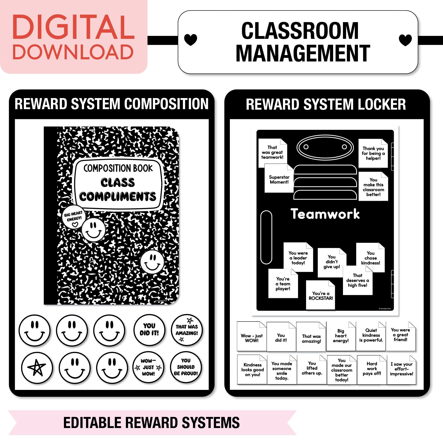 Printable Ultimate Black and White Classroom Management and Organization Bundle