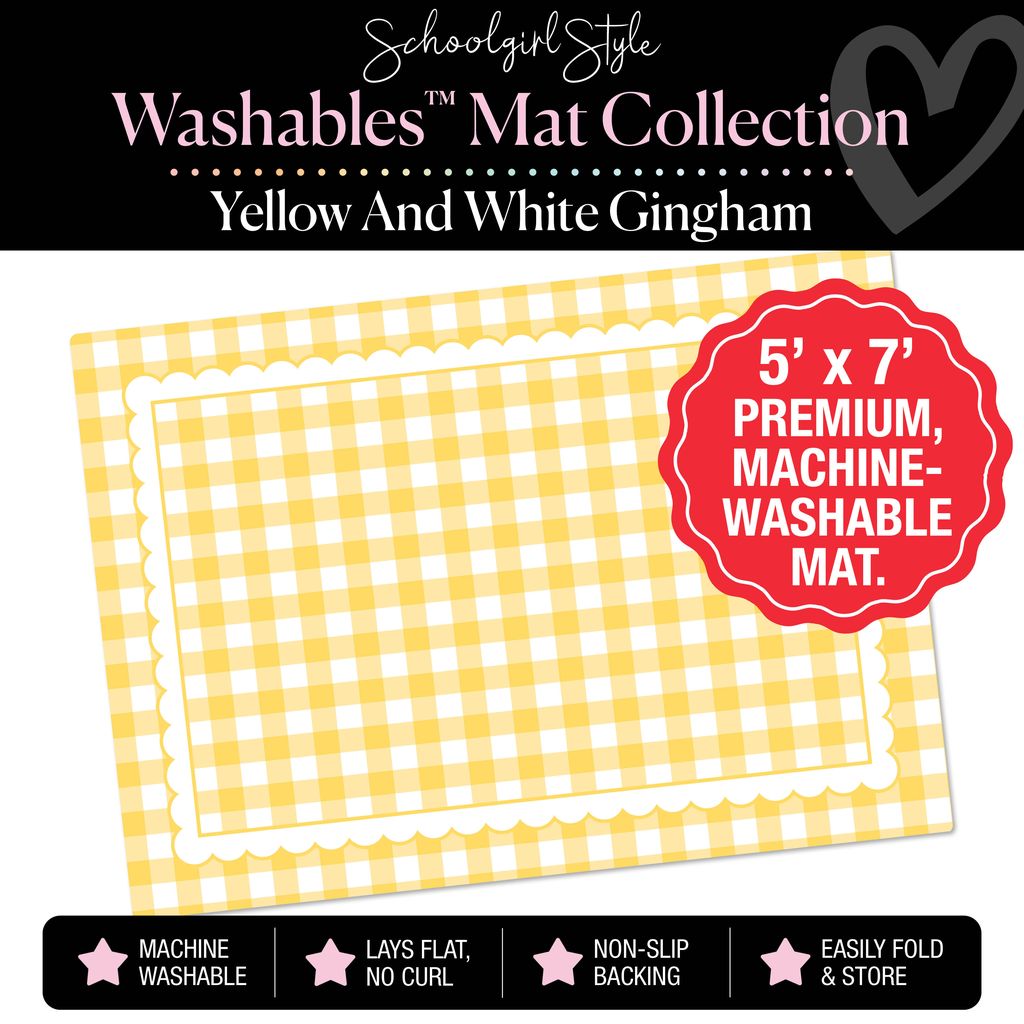 Yellow and White Checkerboard with Scallop Border Classroom Mat by Schoolgirl Style