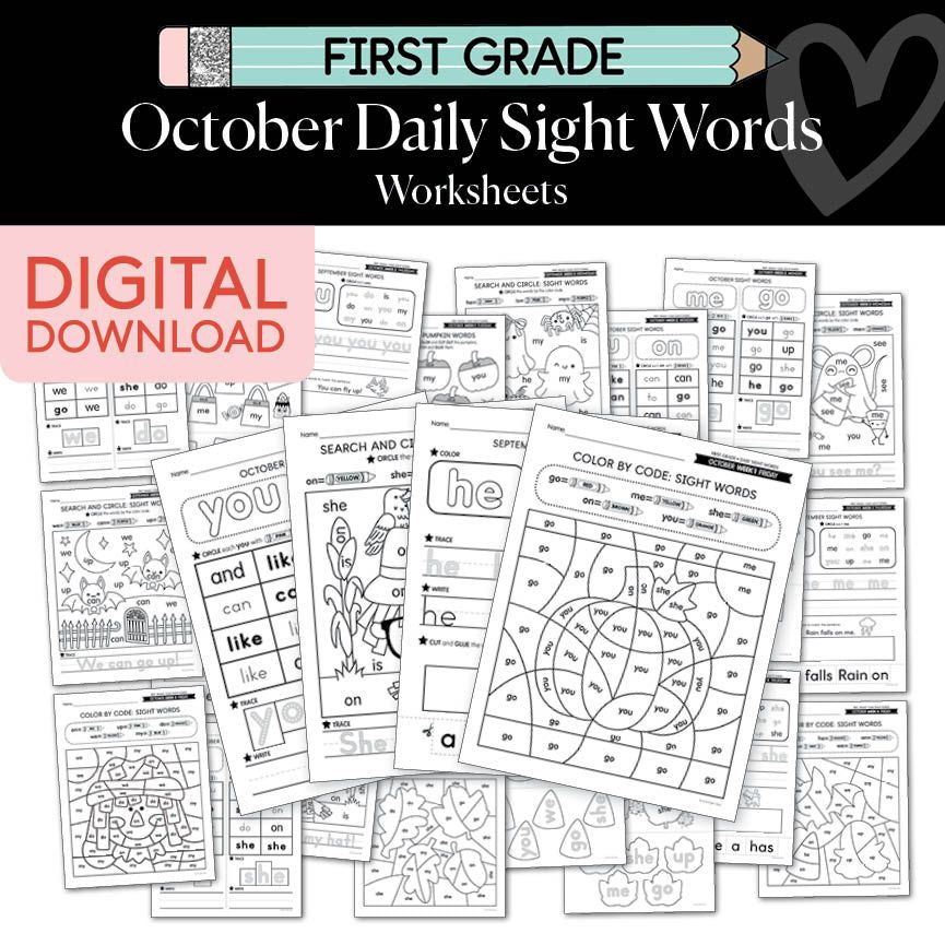 Printable First Grade October Daily Sight Words Worksheets