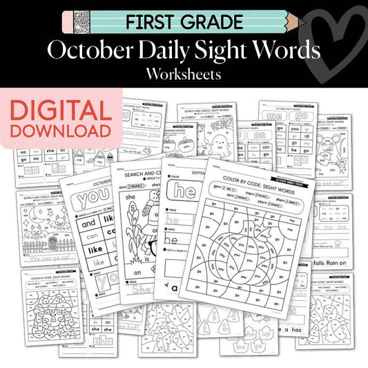 Printable First Grade October Daily Sight Words Worksheets