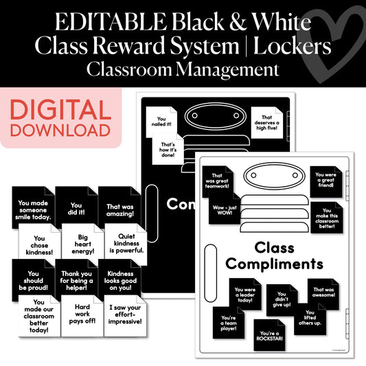 Printable Black and White Class Reward System | Lockers