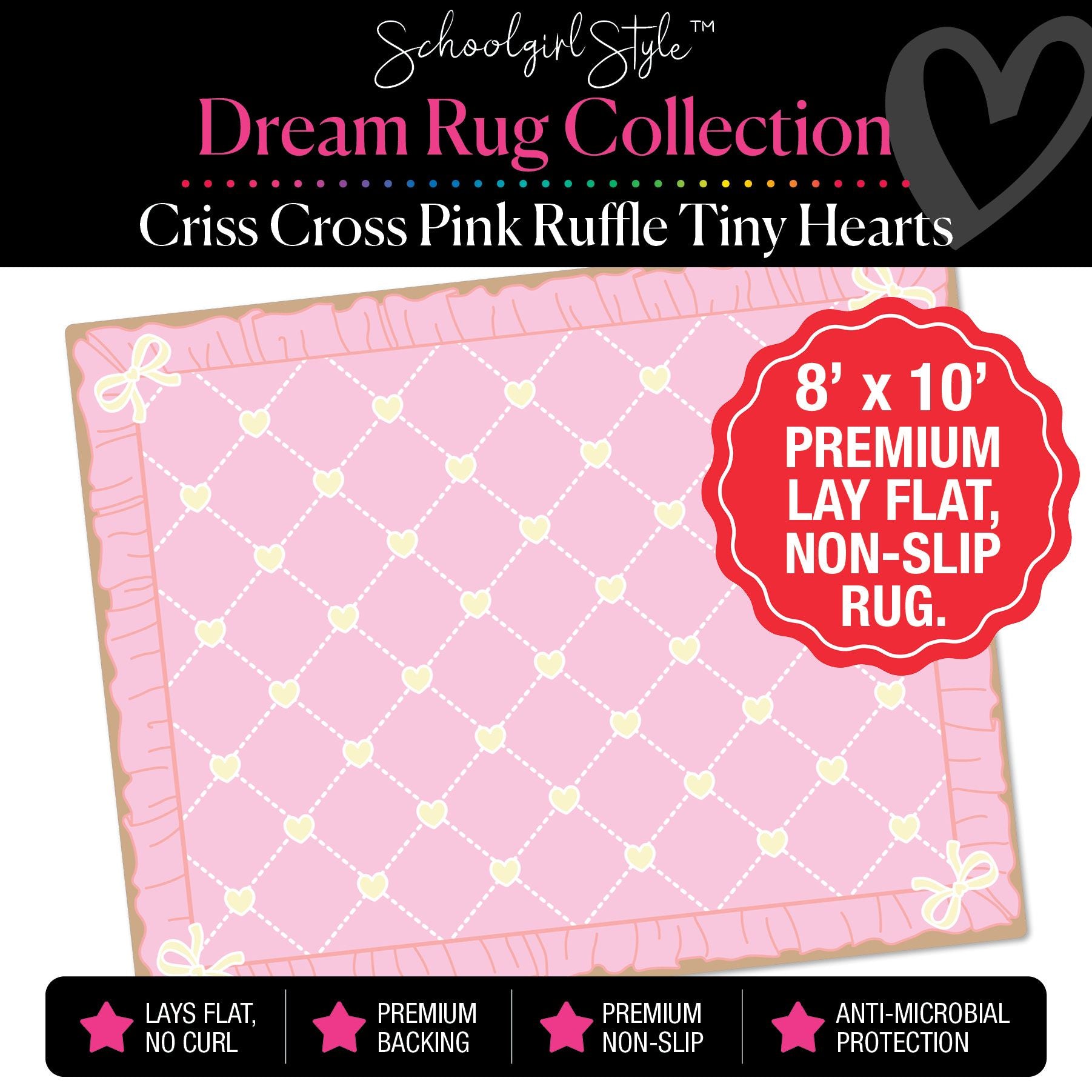 Pink Ruffle Vertical Hearts Classroom Rug by Schoolgirl Style