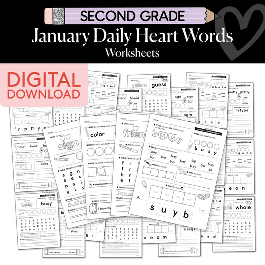 Printable Second Grade January Daily Heart Words