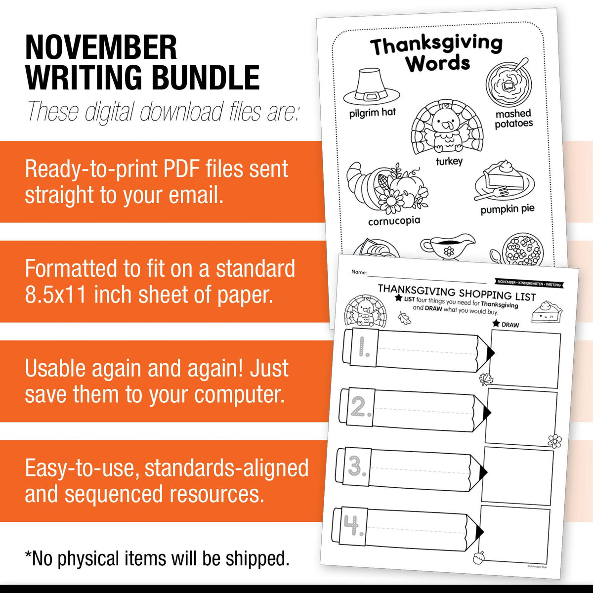 Printable Kindergarten November Writing Bundle