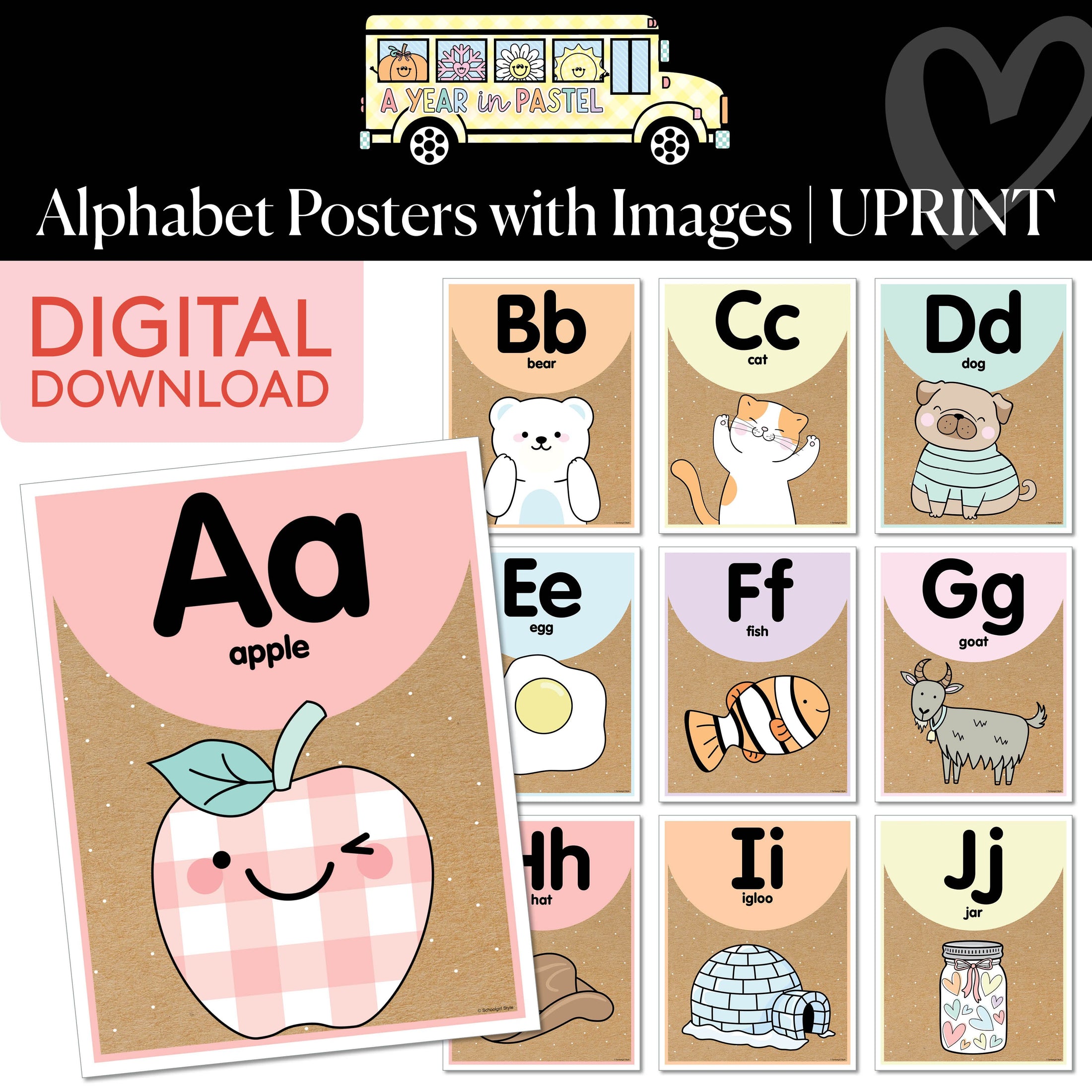 Printable Alphabet Posters with Images | A Year In Pastel