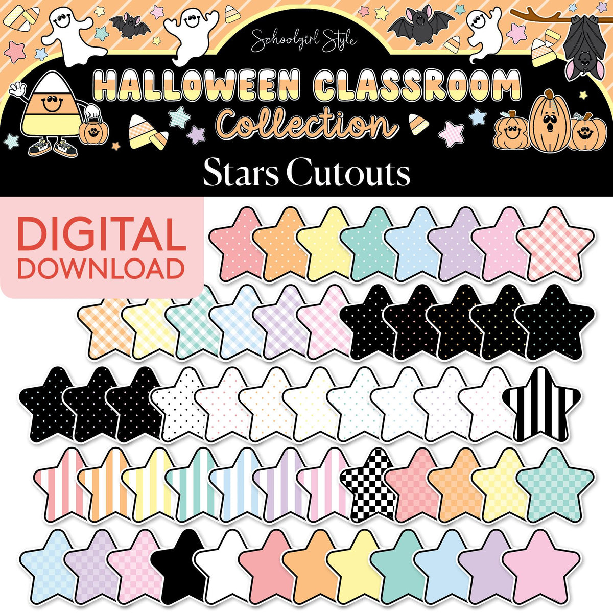 Printable Pastel Halloween Stars Cutouts