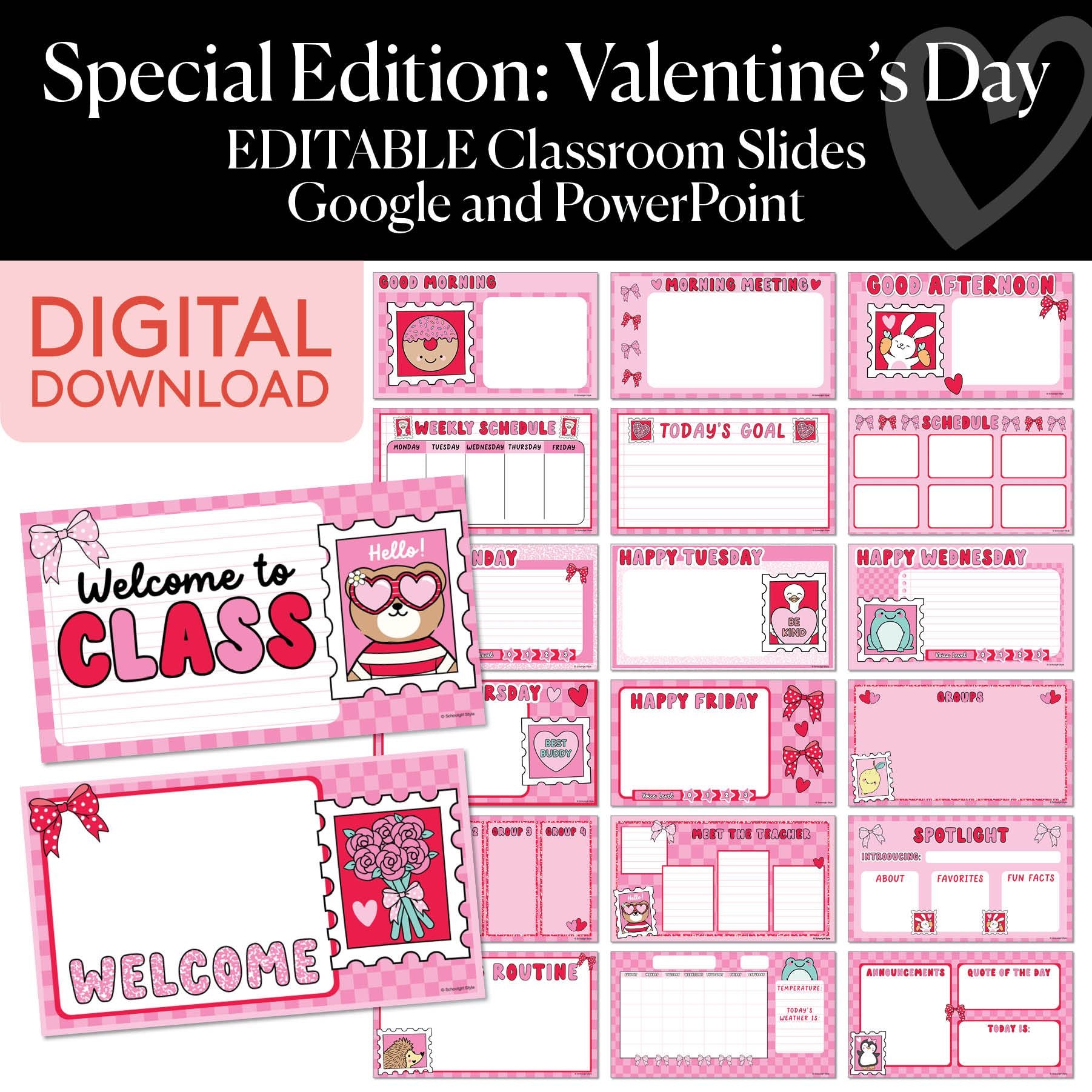 Valentines Editable Google and Powerpoint Classroom Slides | Special Edition: Valentine's Day