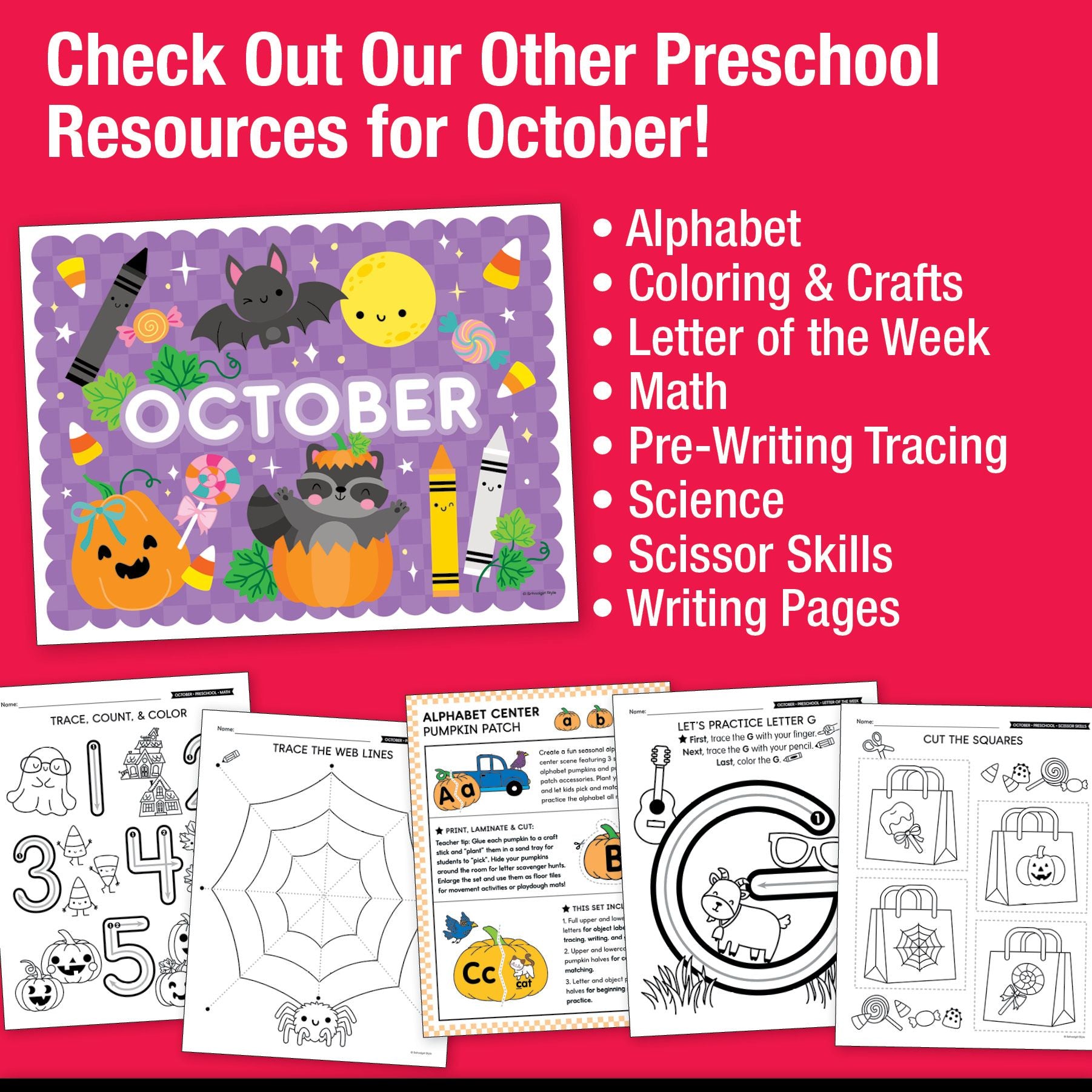 Printable Preschool October Directed Drawing Worksheets