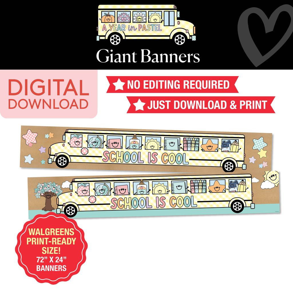 Giant School is Cool Bus Walgreens Ready Kraft Style Banner | A Year In Pastel