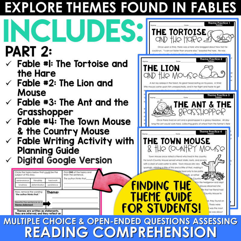 Teaching Theme with Aesop's Fables Finding Theme Worksheets Graphic Organizers