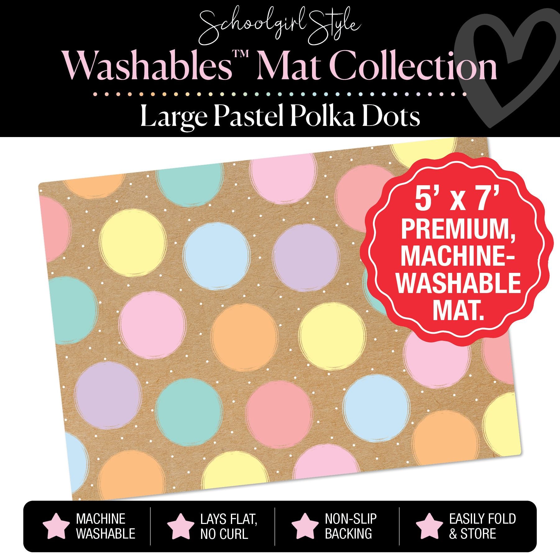 Large Scattered Pastel Polka Dots on Banner Backdrop Classroom Rug by Schoolgirl Style