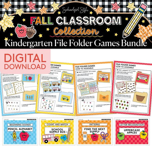 Printable Fall September Kindergarten File Folder Games | 90s Teacher