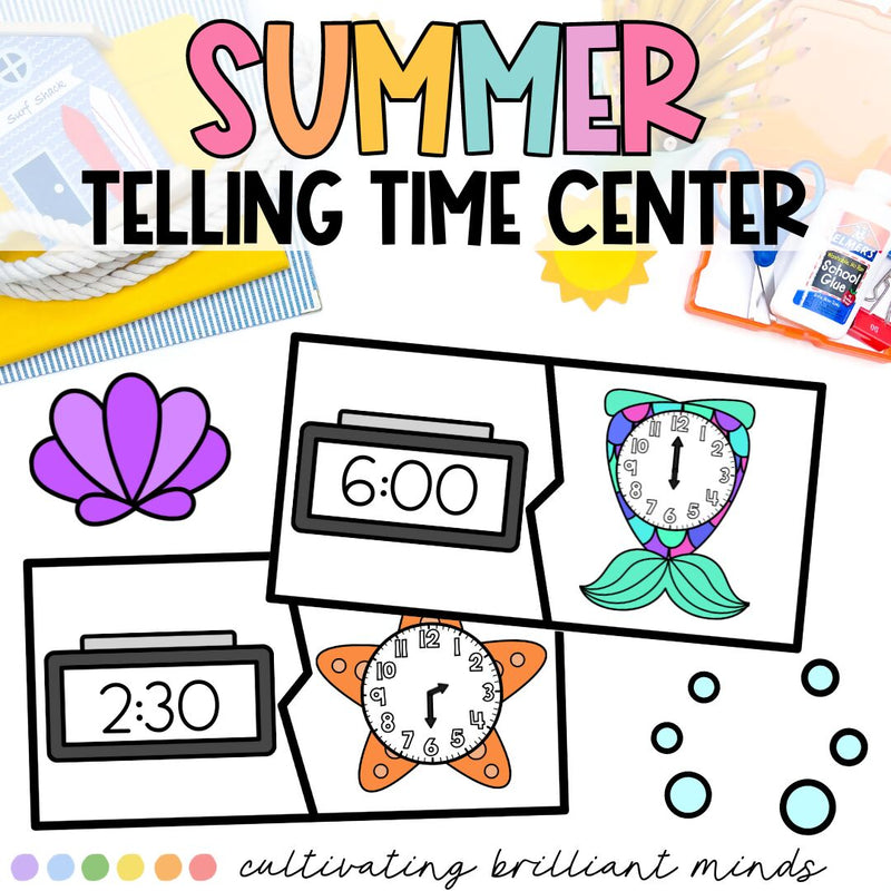 Summer Telling Time Math Center | Summer | Time to the Hour and Half Hour