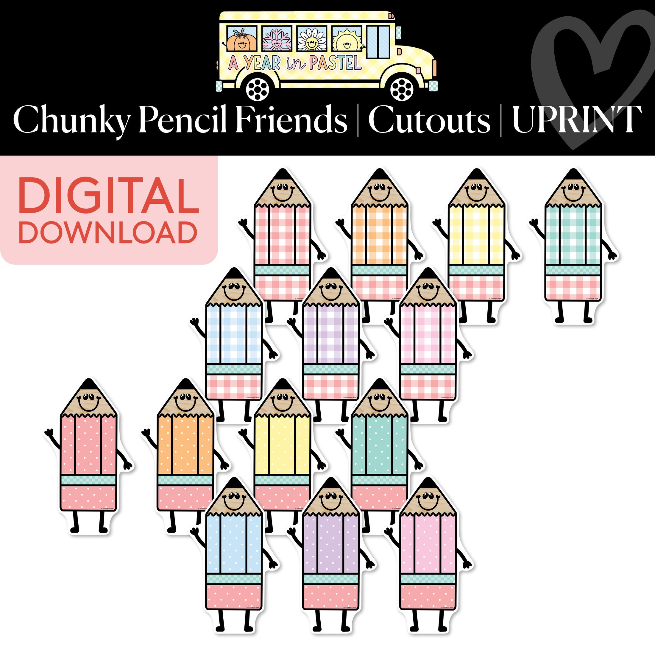 Printable Chunky Pencil Friends Cutouts | A Year In Pastel