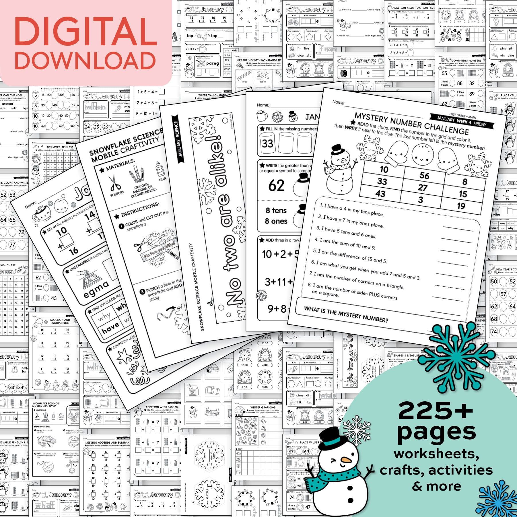Printable First Grade January Thematic Unit Bundle