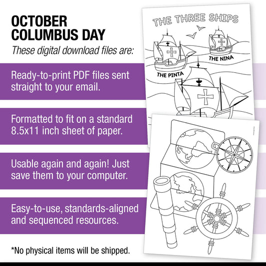 Printable Preschool and Kindergarten Columbus Day Worksheets Activities and Coloring Pages