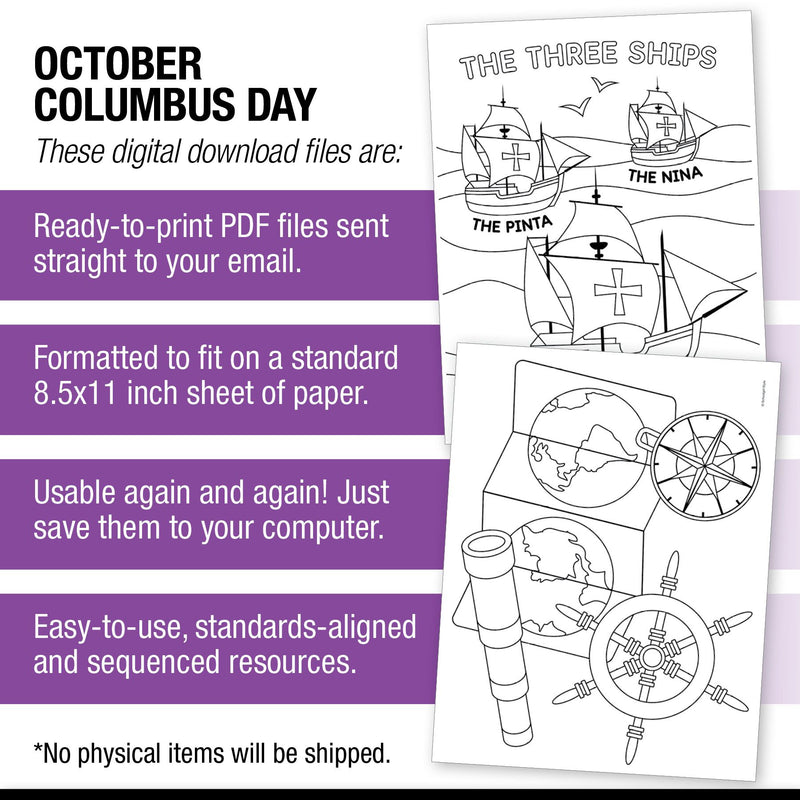 Printable Preschool and Kindergarten Columbus Day Worksheets Activities and Coloring Pages